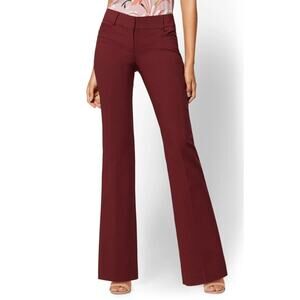 New York & Company Stretch Pants Size 16 Petite Maroon Straight Leg